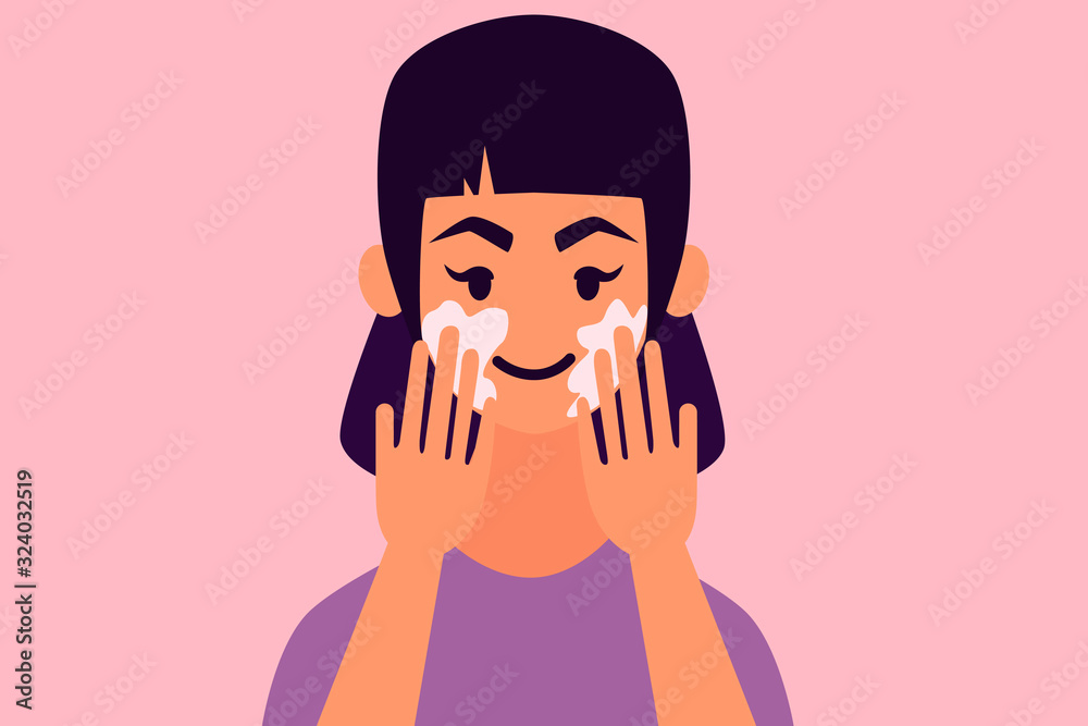 Young beautiful woman using cream for skin. Flat design. Vector illustration Young beautiful woman using cream for skin. Flat design. Vector illustration