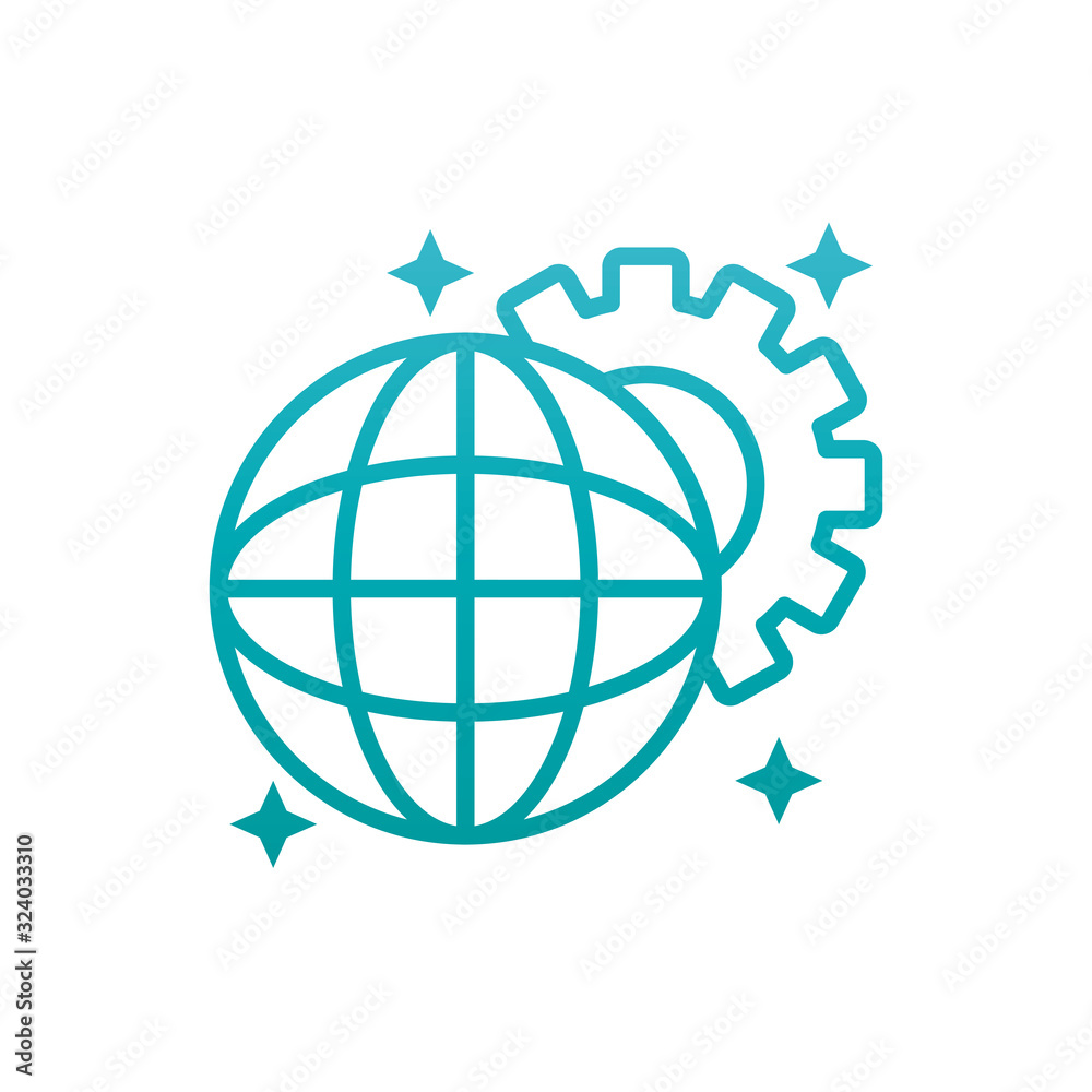 Isolated global sphere and gear gradient style icon vector design
