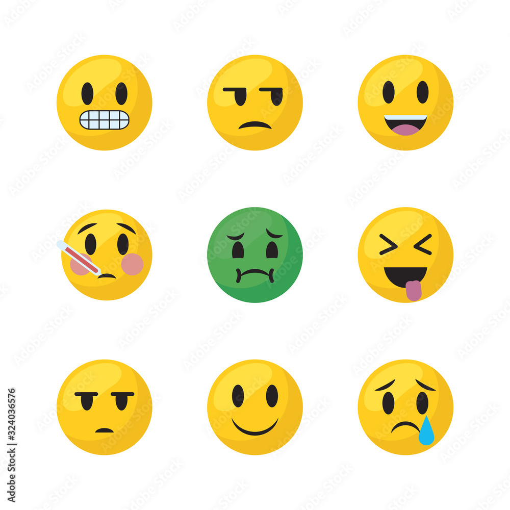 Emojis faces flat style icon set vector design