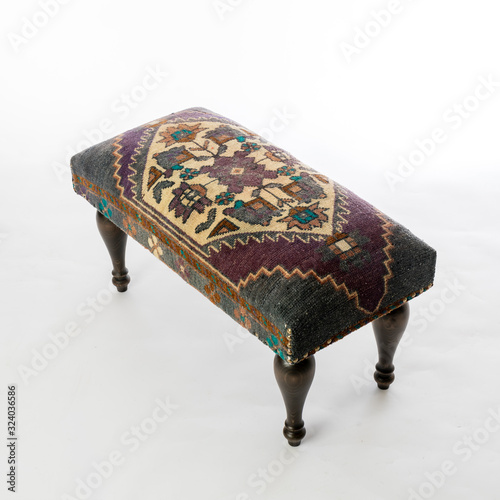Vintage rug ottoman in white ground