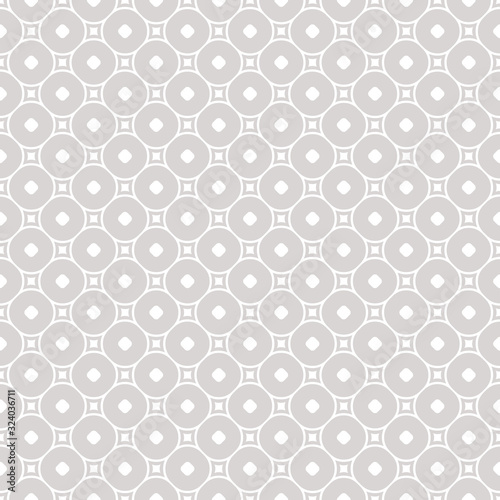 Subtle vector geometric seamless pattern with squares and circles, delicate rounded grid. Simple silver abstract background. Texture in neutral colors, white and gray. Design for decoration, fabric