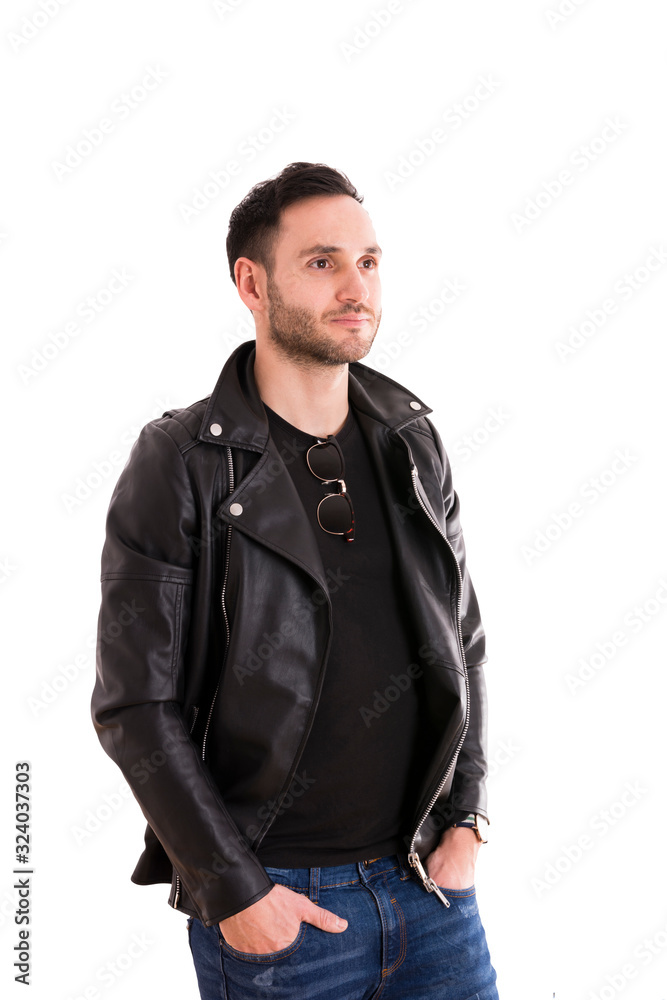 portrait of a serious young man with black jacket, handsome guy, rock style.. portrait of a serious young man with black jacket, handsome guy, rock style..