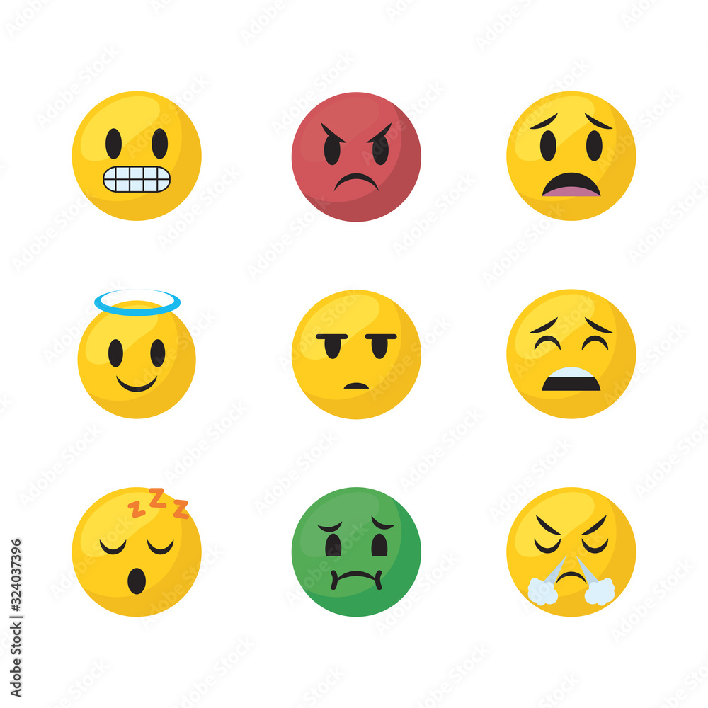 Fototapeta premium Emojis faces flat style icon set vector design