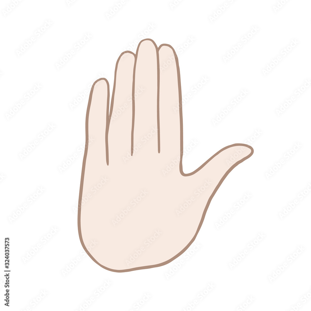 Palm hand. Vector drawing of an open hand. Freehand color illustration in doodle style. Palm hand. Vector drawing of an open hand. Freehand color illustration in doodle style.