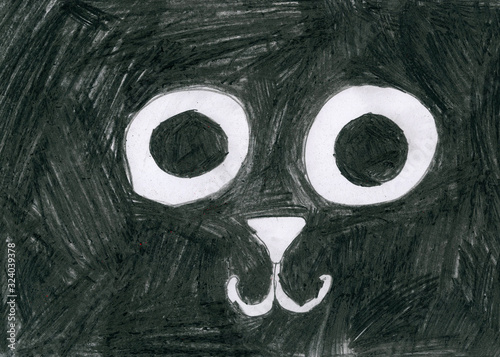 Czarny kot, rysunek ołówkiem, szkic