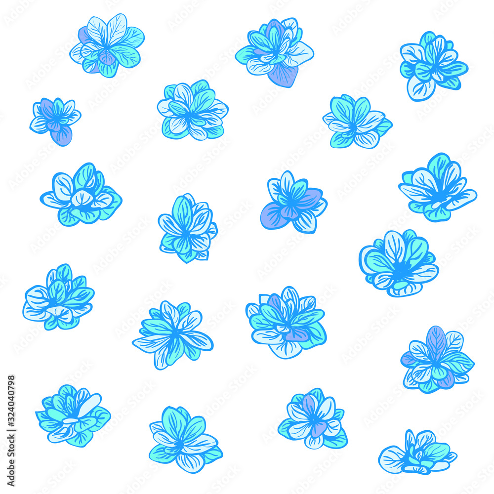 Vector colorful set with blue spring flowers. Clip-art elements for postcard, banner, t-shirt print, invitation, greeting card, poster