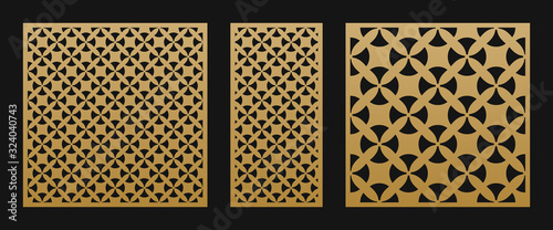 Laser cut panel. Vector stencil with abstract geometric pattern, grid ornament. Decorative template for laser cutting panel of wood, paper, metal, acryl, engraving, carving . Aspect ratio 1:1, 1:2