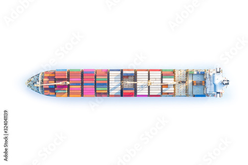 Large container ship sailing blue sea. Top view isolated with clipping path © eshma