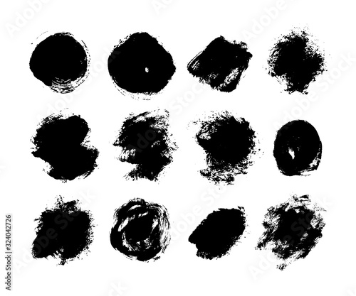 Painted round grunge brush strokes vector collection. Hand drawn ink circle, brush stroke, line, box, design elements, background isolated on white.