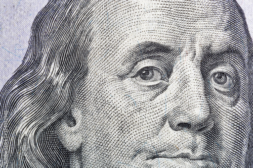 US President Benjamin Franklin portrait macro