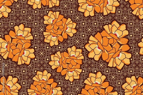 Seamless pattern with floral vector Illustration, Tropical batik motif