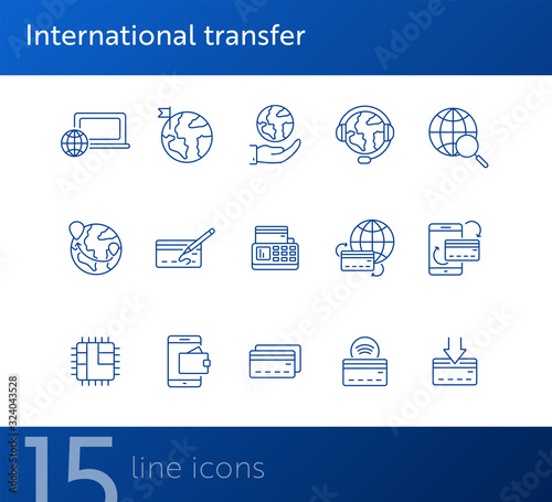 International transfer line icon set. Banking and money transfer concept. Vector illustration can be used for topics like shopping, supermarkets, stores