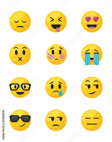 Emojis faces flat style icon set vector design