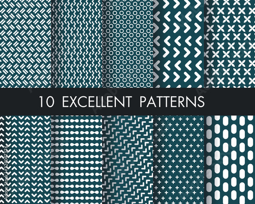 Set of 10 perfect patterns.Modern hand drawn geomitric backgrounds.
