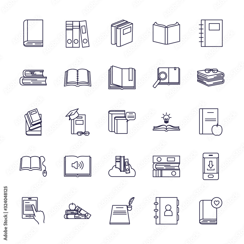 Isolated books line style icon set vector design Isolated books line style icon set vector design