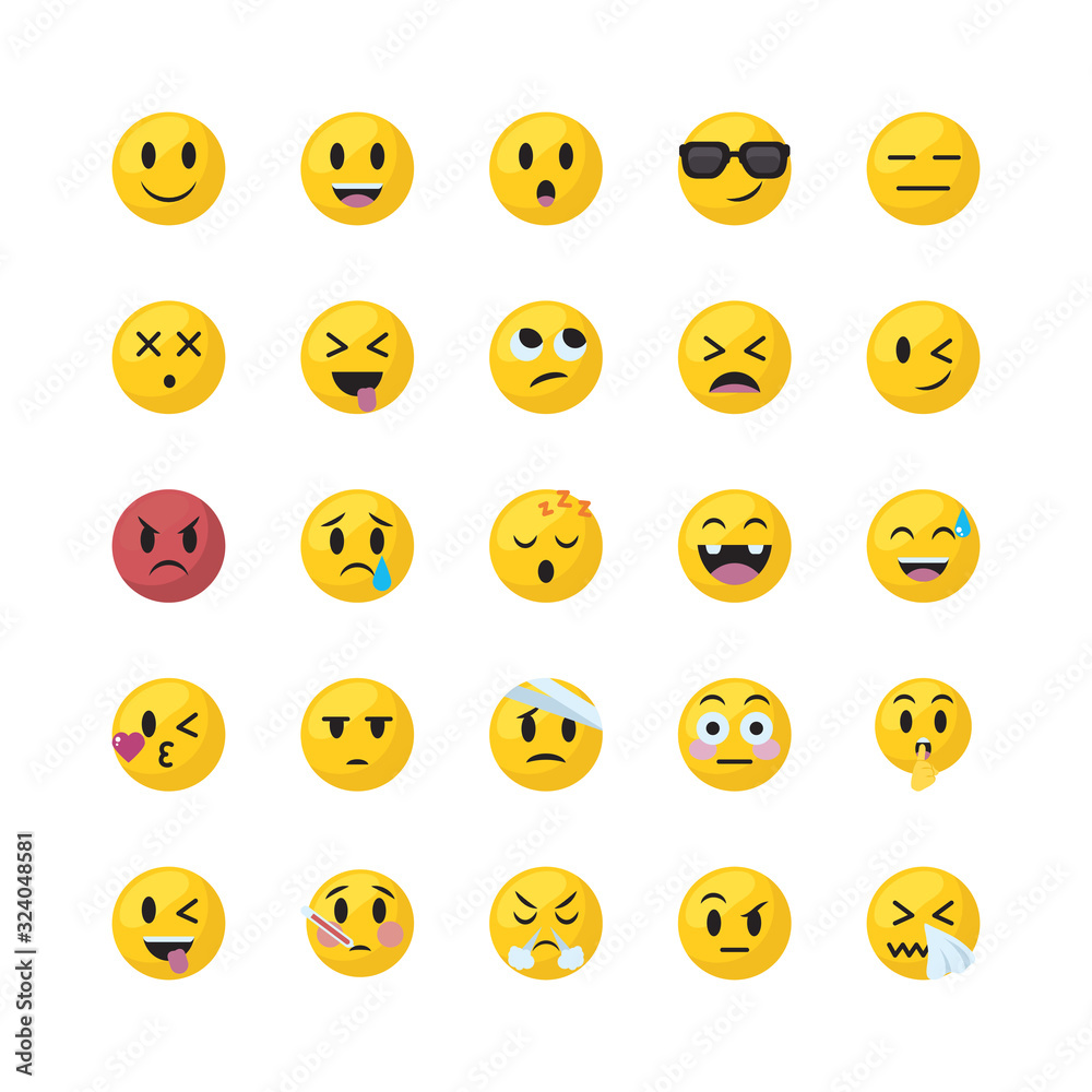 Emojis faces flat style icon set vector design