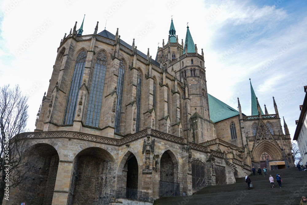 ERFURT, GERMANY - February 23, 2019: The cathedral of Erfurt on a sunny day