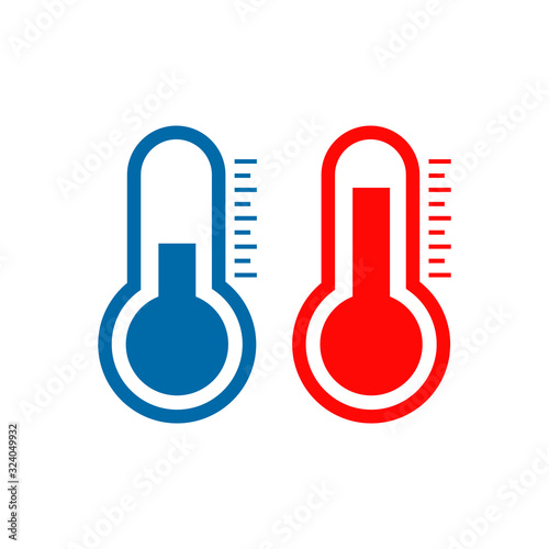 Two thermometers icons on white background. Measuring hot and cold temperature. Vector illustration.