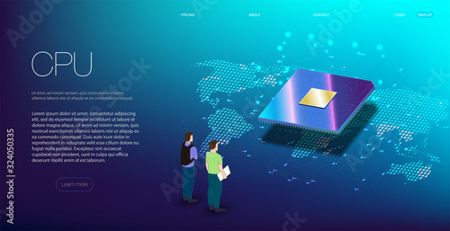 3D closeup of cpu for web design. Integrated communication processor.  Processors CPU concept. Digital chip. A futuristic projection of the microchip of the future. 3D closeup of cpu for web design.
