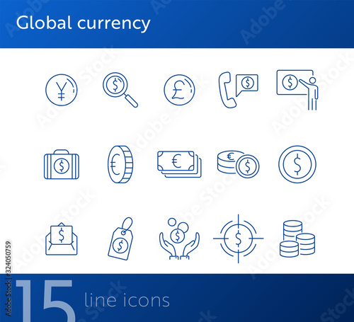 Global currency icon set. Dollar, cash, tax. Finances concept. Can be used for topics like converting money, trade, economy