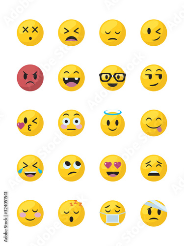 Emojis faces flat style icon set vector design