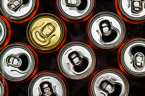 Aluminium red recycle cans. Team leader or Individual concept. One of many. To be special.