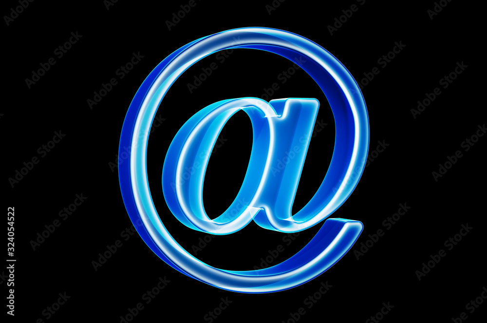 E-mail, at sign with hologram effect, 3D rendering E-mail, at sign with hologram effect, 3D rendering