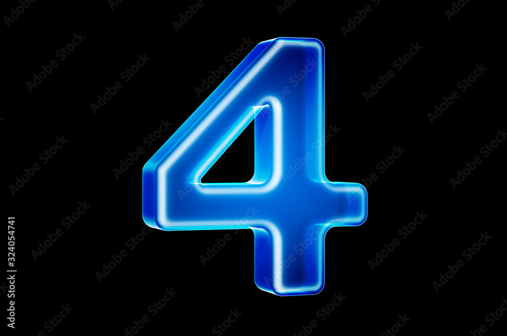 Number 4 with hologram effect, 3D rendering Number 4 with hologram effect, 3D rendering