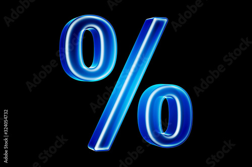 Percent symbol with hologram effect, 3D rendering