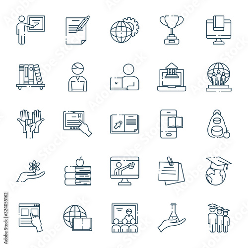 Isolated education school and university line style icon set vector design