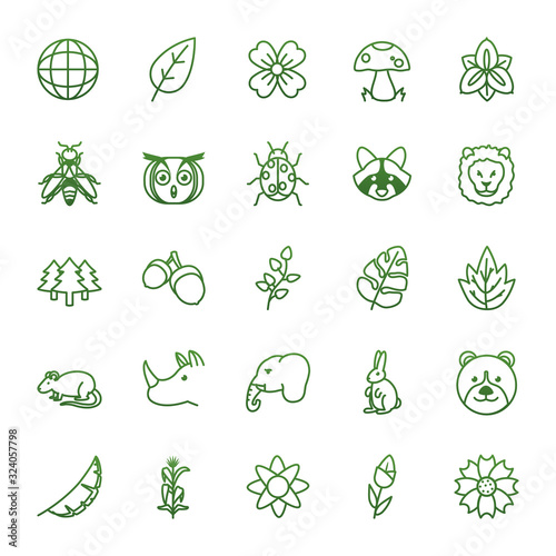 Biodiversity and animals gradient style icon set vector design