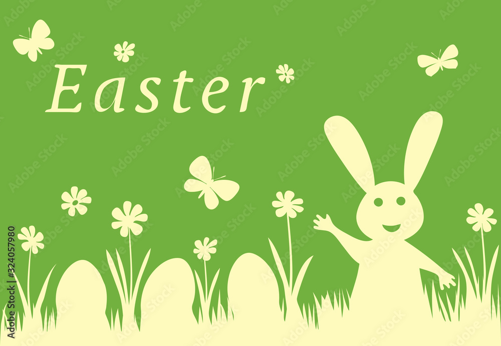 Easter Bunny Rabbit and Eggs on grass with flowers. Easter Bunny Rabbit and Eggs on grass with flowers.