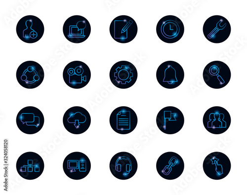 Isolated social media gradient style icon set vector design