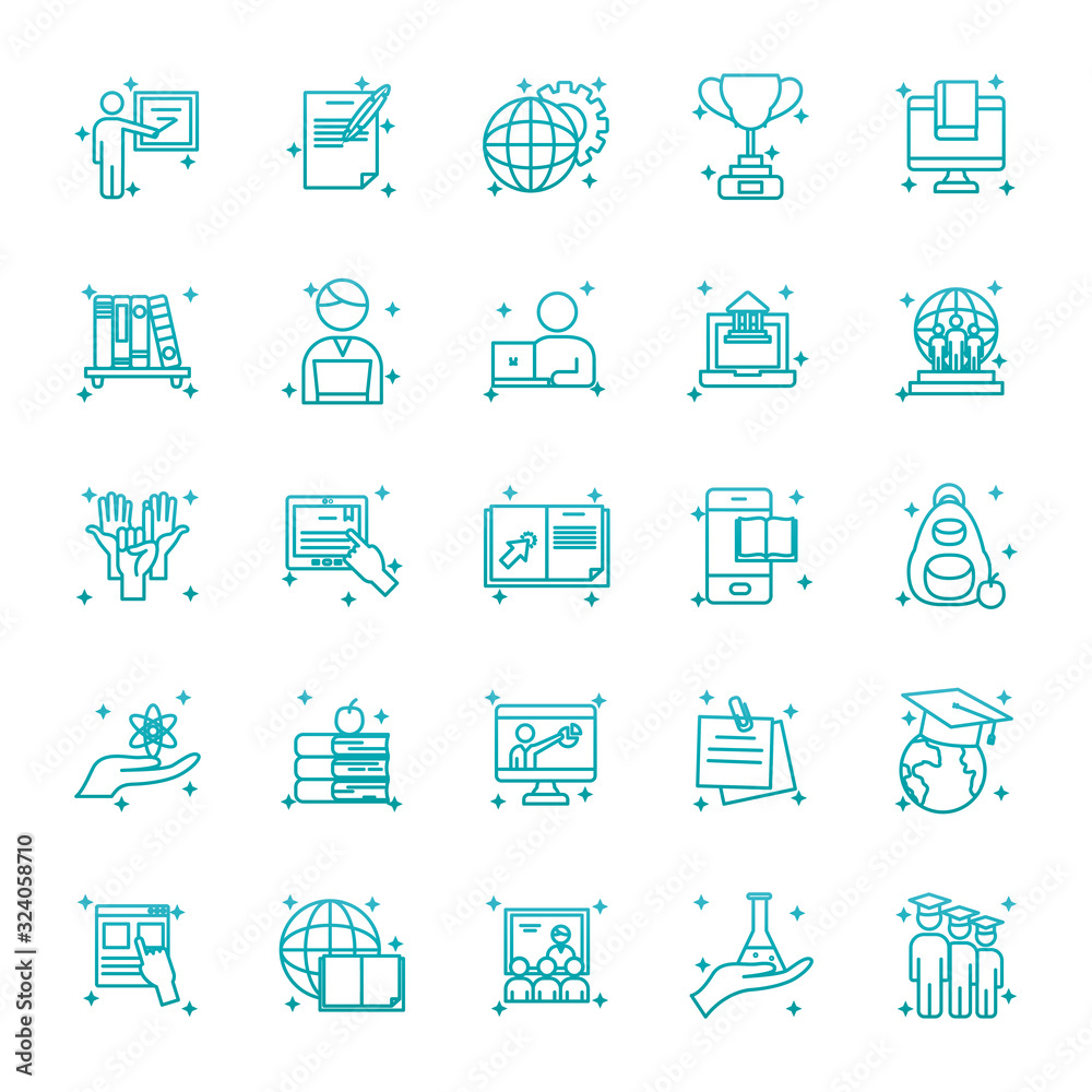 Isolated education school and university gradient style icon set vector design