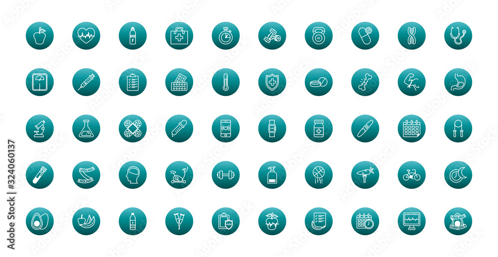 Healthy lifestyle block gradient style icon set vector design Healthy lifestyle block gradient style icon set vector design