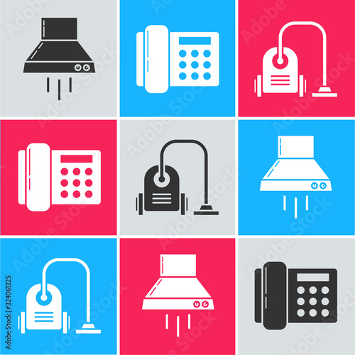 Set Kitchen extractor fan , Telephone and Vacuum cleaner icon. Vector