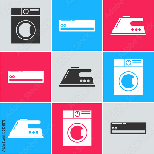 Set Washer , Air conditioner and Electric iron icon. Vector