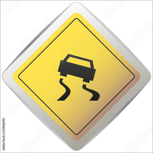 Vector slippery road sign on a white background, vector illustration.