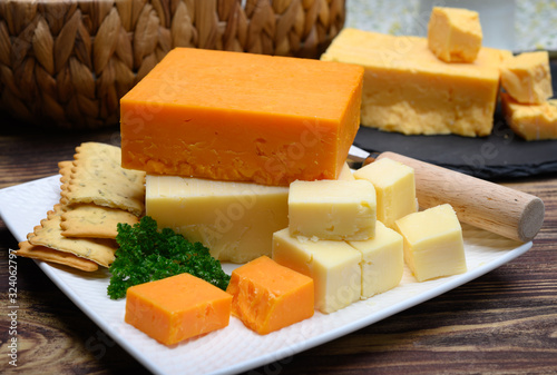 British hard cheeses made from cow milk matured cheddar from Somerset and red leicester