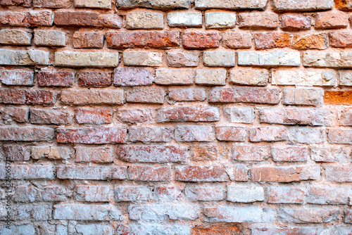 wall of destroyed bricks. grunge background for design, closeup. cracked wall