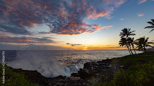 Beautiful Sunset on the Coast of the Island of Kauai