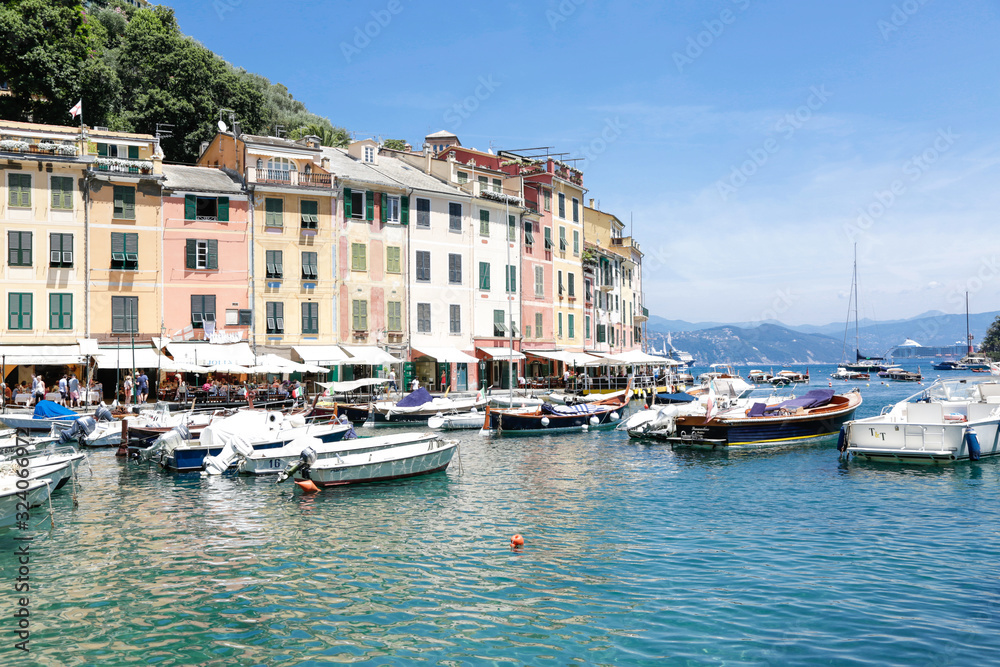 Landscape and architecture in Portofino, seaside wonderful city in the region of Liguria, Italy