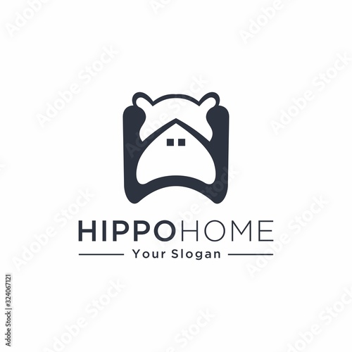 Combine Hippo and simple and home logo designs