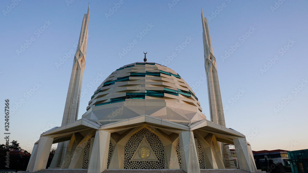 View of a stylish mosque in Uskudar. Religion concept. Marmara