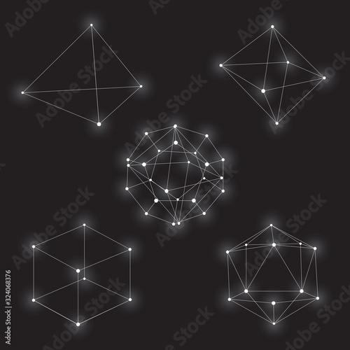 Set of volumetric geometrical black-white shapes