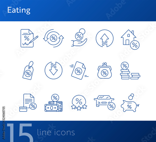 Earning money icon set. Line icons collection on white background. Percent, credit, loan. Payment concept. Can be used for topics like banking, spending money, commerce