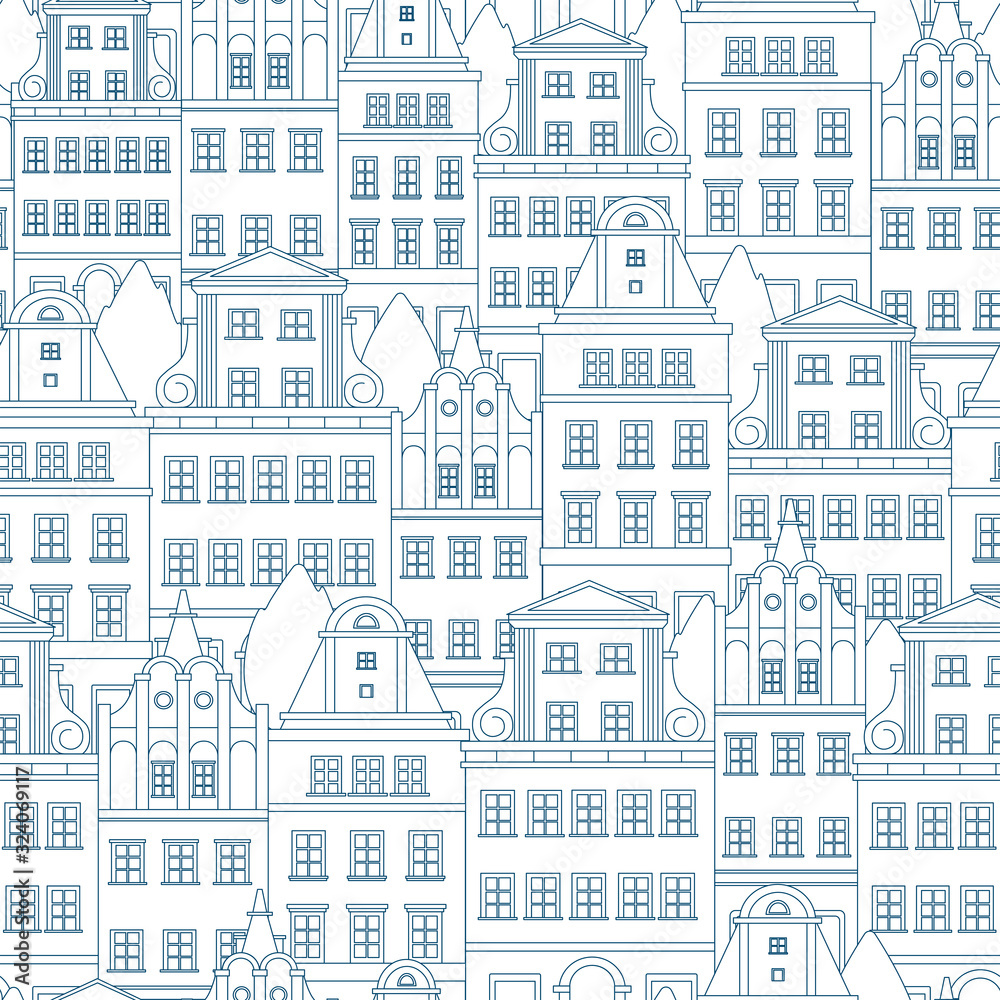 seamless pattern with colored european houses .Vector pattern.