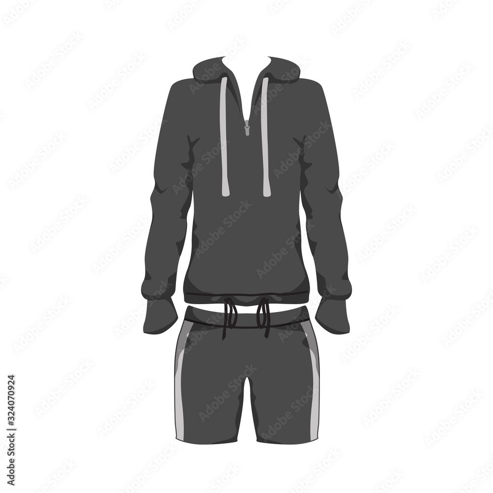 Naklejka premium Sport Outfit Suit Template, Running Gym Sportwear, Tracksuit Fitness hoody and shorts. Short Unisex sport Clothing Set for training, run. Vector isolated design on white background