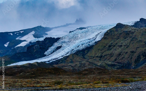 One of the iconic Iceland's glaciers during a cloudy evening.