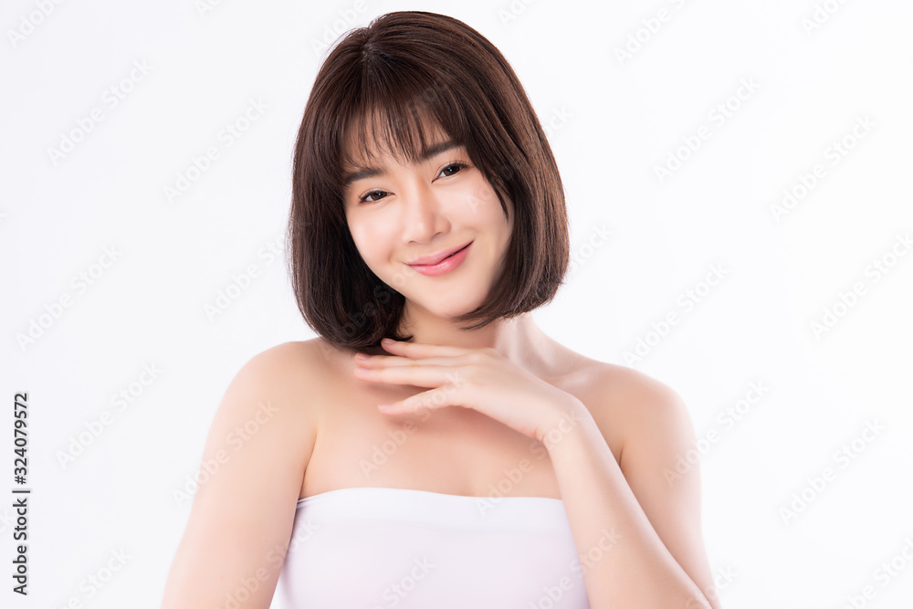 Portrait beautiful young asian woman clean fresh bare skin concept. Asian girl beauty face skincare and health wellness, Facial treatment, Perfect skin, Natural makeup, on white background,two Portrait beautiful young asian woman clean fresh bare skin concept. Asian girl beauty face skincare and health wellness, Facial treatment, Perfect skin, Natural makeup, on white background,two